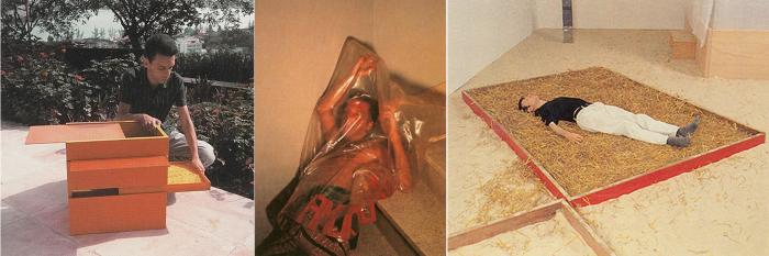 Fig. 1. Hélio Oiticica. B11 Bólide Caixa 9, 1964. B52 Bólide Saco 4, 1966 – 1967. B54 Bólide Área 1, 1967. Fonte: Itaú Cultural