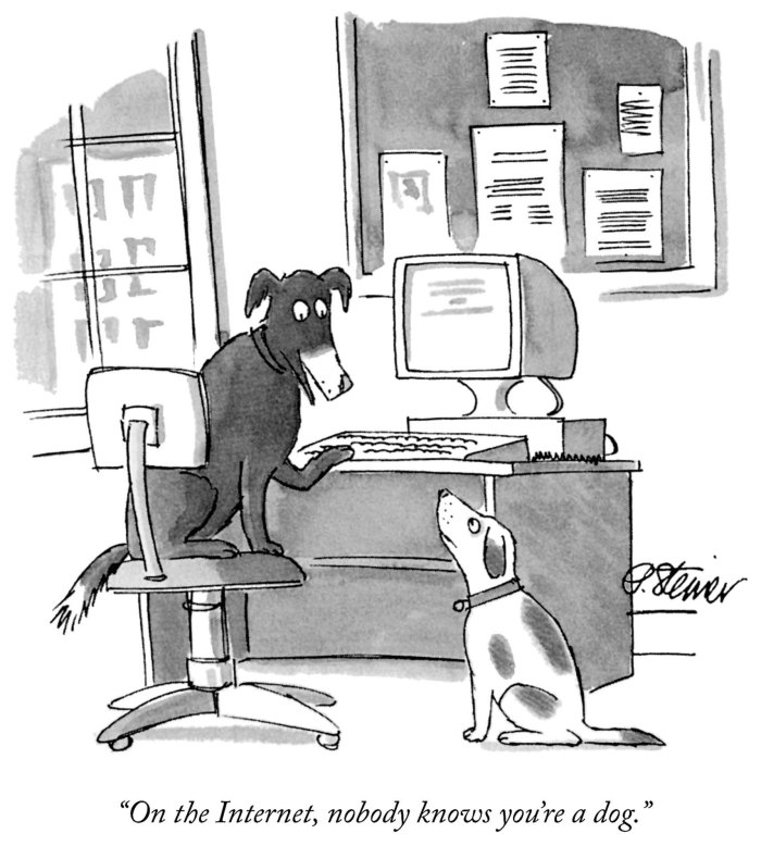 Figura 1. Peter Steiner, 1993, “On the Internet, Nobody Knows You’re a Dog” (cartoon). Fonte: .