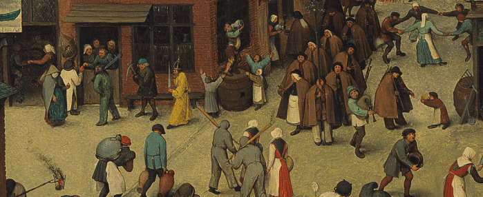 Pieter Bruegel. A batalha entre o Carnaval e a Quaresma. Detalhe